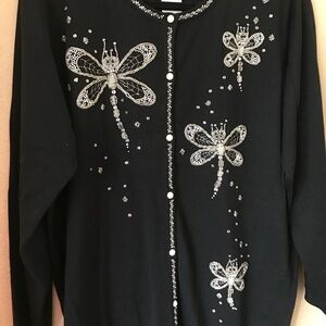 Bob Mackie wearable art black cardigan 1X embellished
